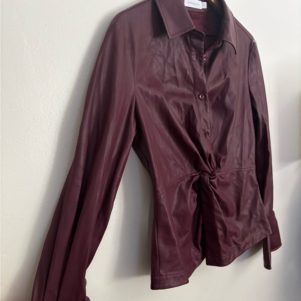 Jonathan Simkhai Louisa Deep Red Faux Leather Twist Chic Top Womens size 10 NWOT - Picture 2 of 8